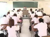 Japanese couple fucks in the middle of a school classroom