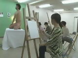 Nude Art Model and Japanese MILF Painter CFNM