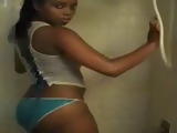 Beautiful ebony teen takes shower and teasing