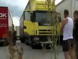 Brunette pussy and mouth fucked in the trucks parking