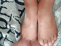 Wife suntan pantyhose tights footjob feet toes 