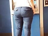 Candid big booty tight jeans at bank ATM