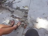 Sexy Asian girl feet on campus