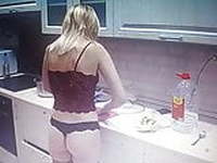 Young girl in Lingerie is cooking