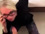 Busty blonde with glasses gives a POV blowjob