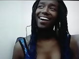 Beautiful black girl sucks dildo webcam tease